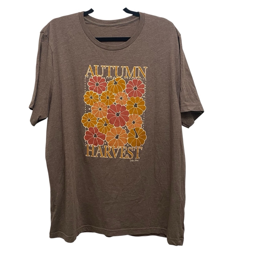 Autumn Harvest Graphic Tee - Brown with Orange & Mustard Flowers